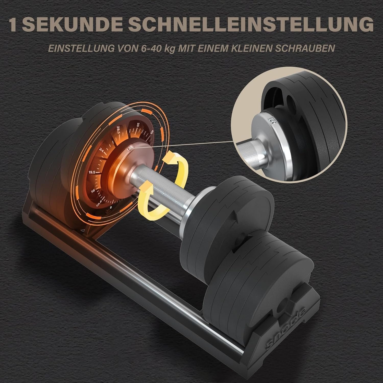 SNODE Adjustable Dumbbell 40kg (Pair) with Dumbbell Rack - Image 3